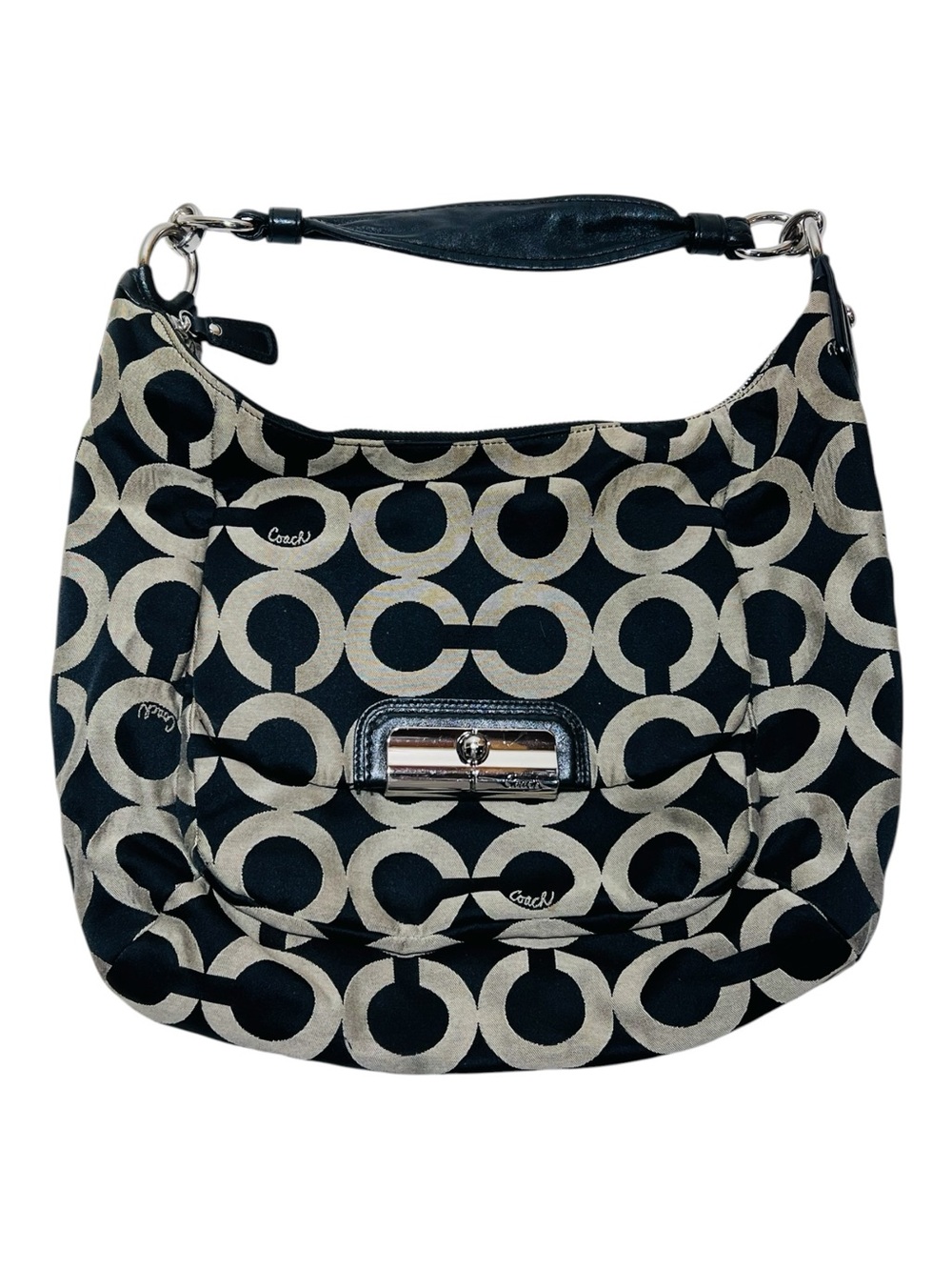 Coach Black & Cream Signature Pattern Hobo shoulder bag